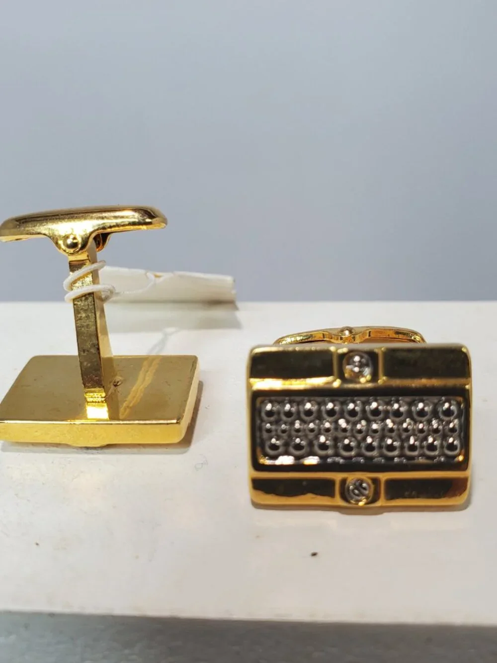 Elegant Gold & Silver Tone Textured 3-Piece Cuff Link and Tie Clip Set